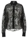 Brunello Cucinelli Sheer Silk Shirt With Intricate Leaf Patterns In Nero