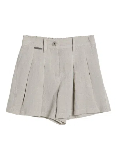 Brunello Cucinelli Kids' Glitter-detail Canvas Shorts In Neutrals
