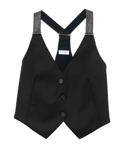 BRUNELLO CUCINELLI GLITTER-STRAP BUTTONED WAISTCOAT