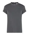 Brunello Cucinelli Rolled Crew Neck Keyhole Back Top In Black