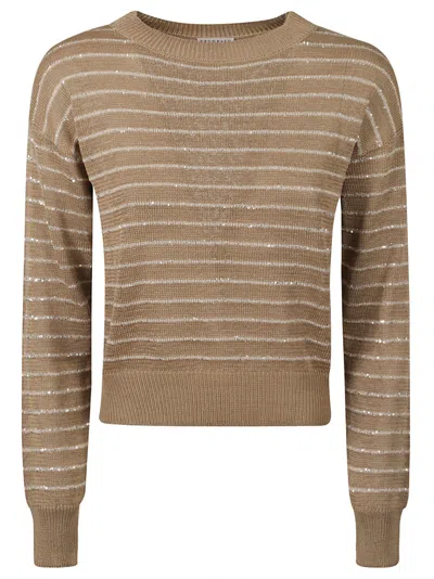 Brunello Cucinelli Glittery Striped Sweater In Wheat Stalk