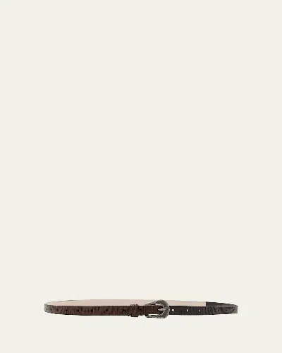 Brunello Cucinelli Glossed Skinny Leather Belt In Brown