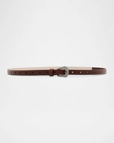 Brunello Cucinelli Glossed Skinny Leather Belt In Burgundy