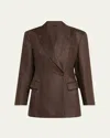 Brunello Cucinelli Glossy Linen Diagonal Button Front Blazer In Chocolate