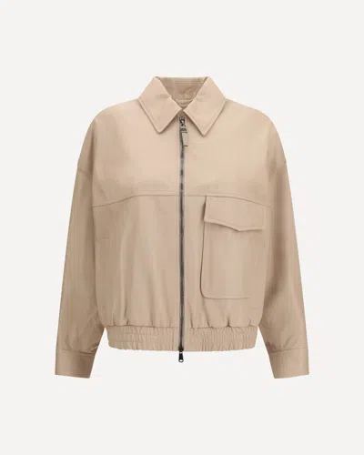 Brunello Cucinelli Glossy Nappa Jacket With Monili In Neutral