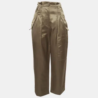 Pre-owned Brunello Cucinelli Gold Satin Cropped Cargo Pants S