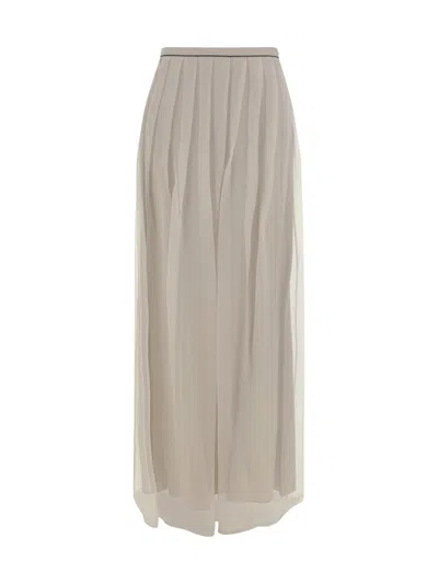Brunello Cucinelli Sheer Overlay Silk Skirt With Jewel Detail In C8539