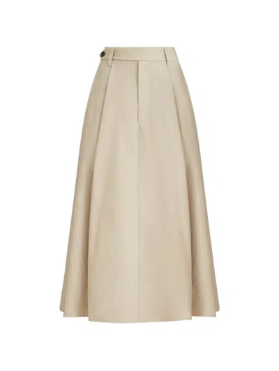 Brunello Cucinelli Women Sartorial Skirt In Techno Cotton Poplin With Jewellery In Brown