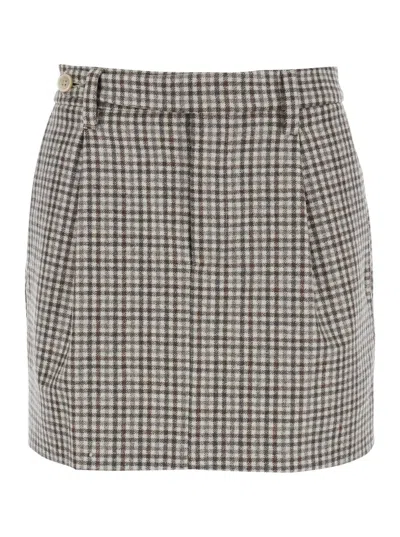BRUNELLO CUCINELLI BEIGE MINISKIRT WITH ALL-OVER CHECK MOTIF IN WOOL WOMAN