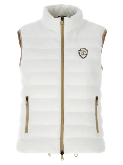BRUNELLO CUCINELLI BRUNELLO CUCINELLI GOOSE DOWN PADDED COTTON VEST WITH FRONT LOGO AND HIGH NECK