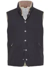 Brunello Cucinelli Techno Cotton Gabardine Down Vest With Shearling Insert In Black