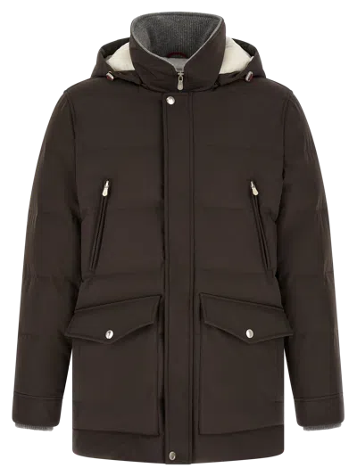 Brunello Cucinelli Goose Down Quilted Stretch Nylon Parka In Brown