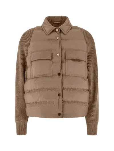 Brunello Cucinelli Goose Down With Wool Sleeves Down Jacket In Brown