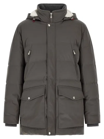 Brunello Cucinelli Goose Feather Quilted Parka In Gray