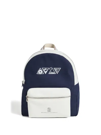 Brunello Cucinelli Kids' Grafic Print Backpack In Blue