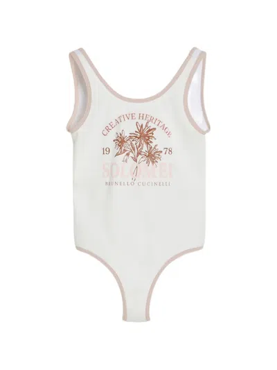 Brunello Cucinelli Kids' Grafic-print Bathing Suit In White