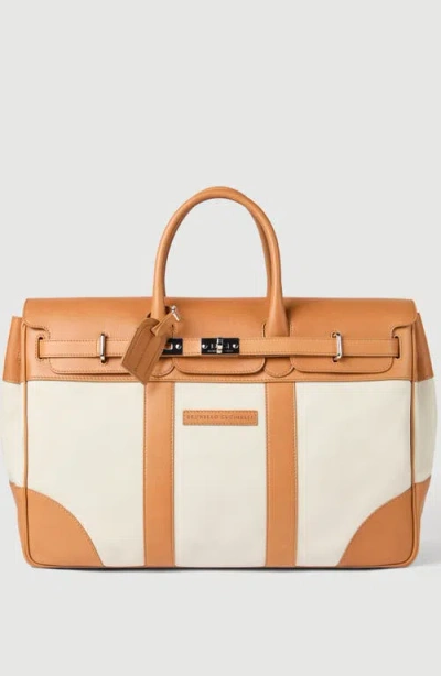 Brunello Cucinelli Grained Calfskin And Cowhide Country Bag In White