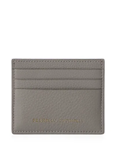 Brunello Cucinelli Grained Calfskin Card Case In Gray