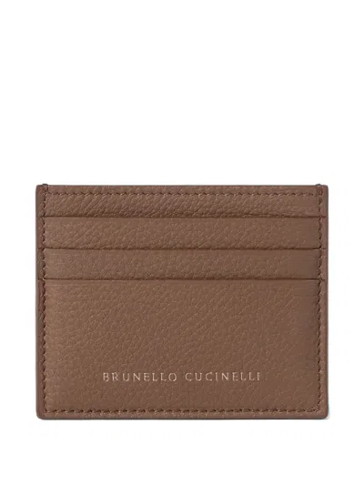 Brunello Cucinelli Grained Calfskin Card Case In Brown