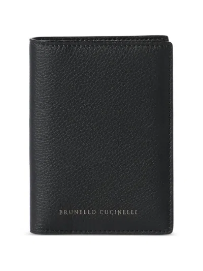 Brunello Cucinelli Grained Calfskin Passport Holder In Black