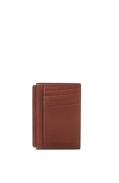 Brunello Cucinelli Grained Calfskin Slim Card Holder In Brown