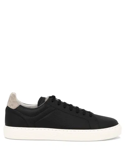 Brunello Cucinelli Suede-trimmed Full-grain Leather Sneakers In Black