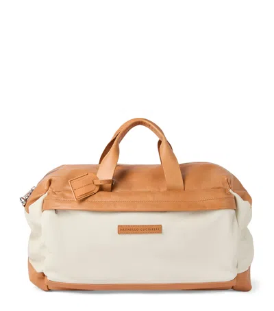 Brunello Cucinelli Grained Calfskin Two-tone Holdall In Brown