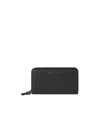 Brunello Cucinelli Grained Calfskin Wallet With Shiny Zipper Pull In Black