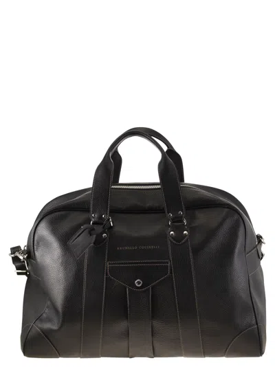 Brunello Cucinelli Grained Calfskin Weekender Bag In Black