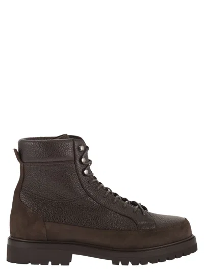 Brunello Cucinelli Grained Leather And Suede Lace-up Boots In Multi