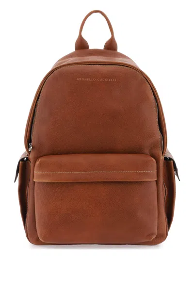 Brunello Cucinelli Grained Leather Backpack In Brown