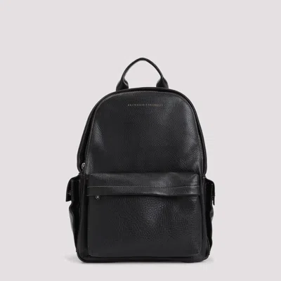 Brunello Cucinelli Grained Leather Backpack In Nero