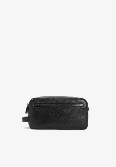 Brunello Cucinelli Grained Leather Beauty Case In Black
