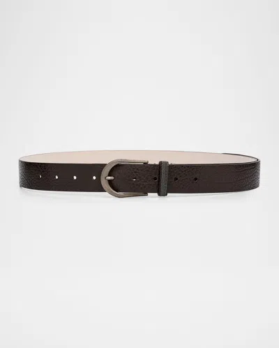 Brunello Cucinelli Grained Leather Belt In Coal