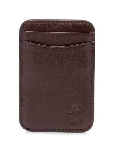 Brunello Cucinelli Grained Leather Card Holder In Brown
