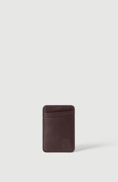 Brunello Cucinelli Grained Leather Magnetic Card Holder In Brown
