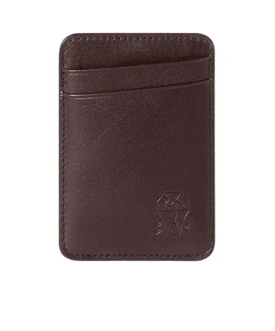 Brunello Cucinelli Grained Leather Magnetic Card Holder In Brown