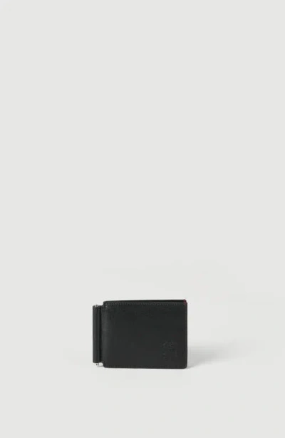 Brunello Cucinelli Grained Leather Money Clip Wallet In Black