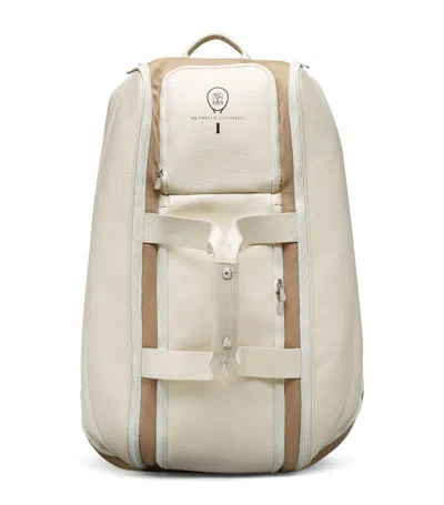 BRUNELLO CUCINELLI GRAINED LEATHER-NYLON TENNIS BACKPACK