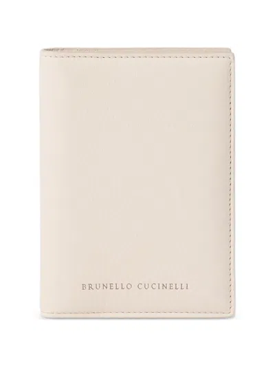 Brunello Cucinelli Grained Leather Passport Holder In Neutral