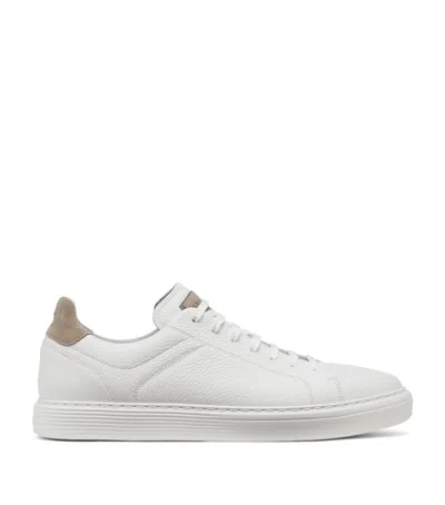 Brunello Cucinelli Grained Leather Sneakers In White