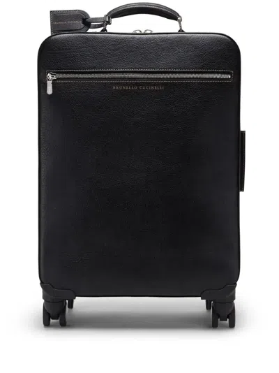 Brunello Cucinelli Grained Leather Suitcase In Black