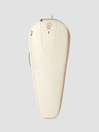 Brunello Cucinelli Grained Leather Tennis Racket Cover In Chalk