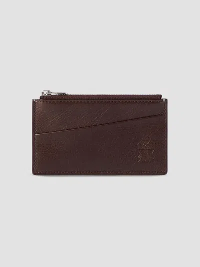 Brunello Cucinelli Grained Leather Travel Pochette In Brown