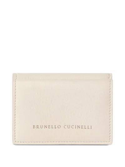 Brunello Cucinelli Grained Leather Trifold Wallet In Neutral