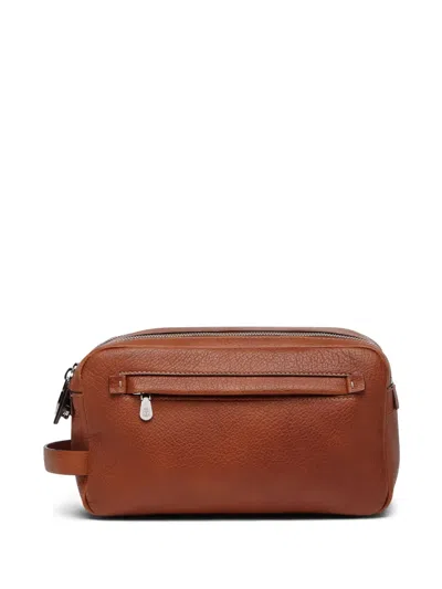 Brunello Cucinelli Grained-leather Wash Bag In Brown