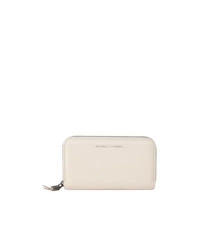 Brunello Cucinelli Grained Zip Wallet In Neutral