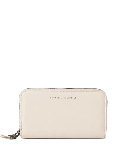 Brunello Cucinelli Grained Zip Wallet In White