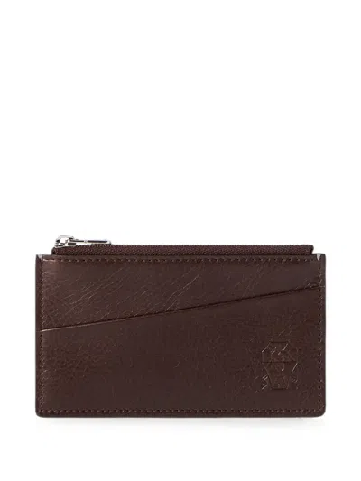 Brunello Cucinelli Grained-leather Travel Pochette In Brown