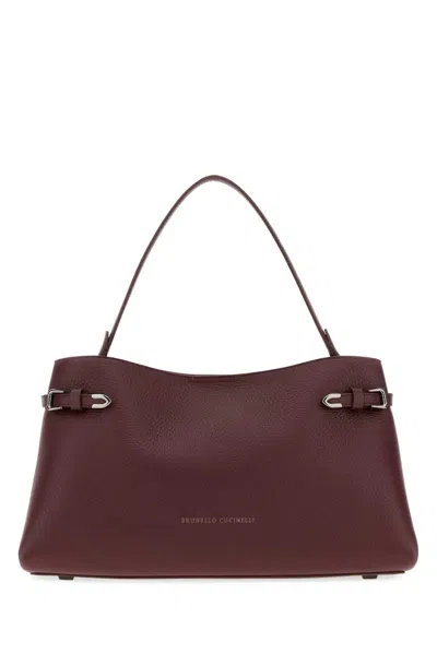 Brunello Cucinelli Scottish Red Deer Leather Shoulder Bag In Burgundy
